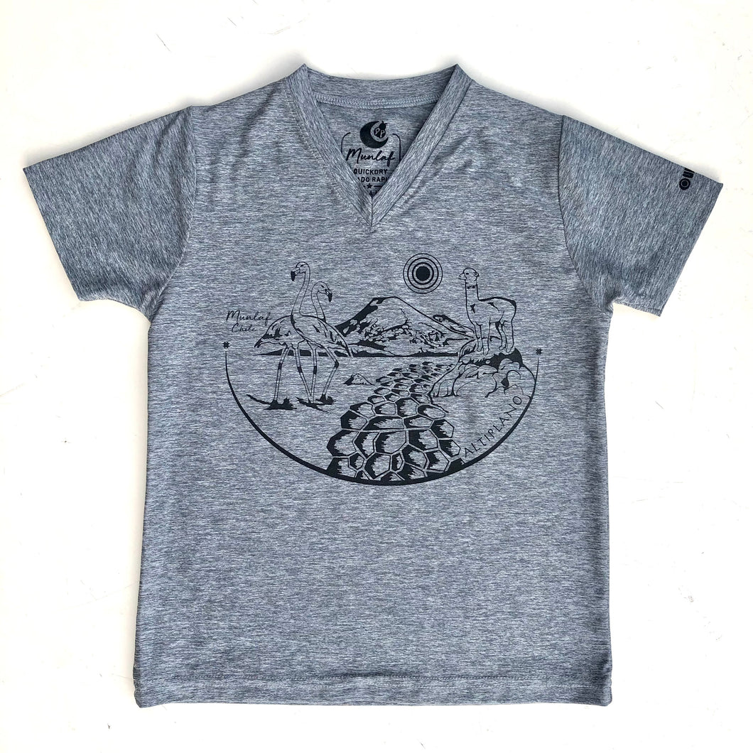 Polera gris cuello V manga corta